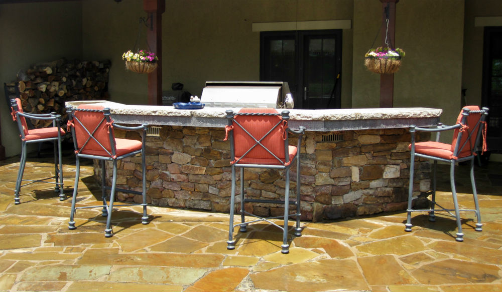 Outdoor stone bar and chairs
