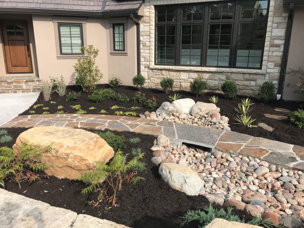 Landscaping with rocks and mulch